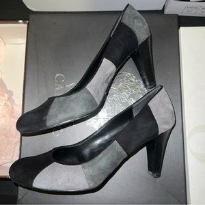 Vince Camuto black and gray heels